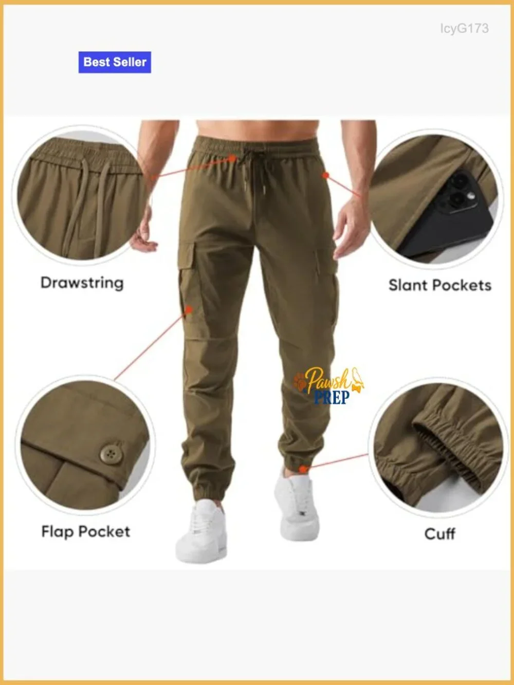 Men's Casual Cargo Joggers with Drawstring Elastic Waist Tapered Sweatpants